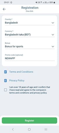 Quick registration on the 1xBet betting app